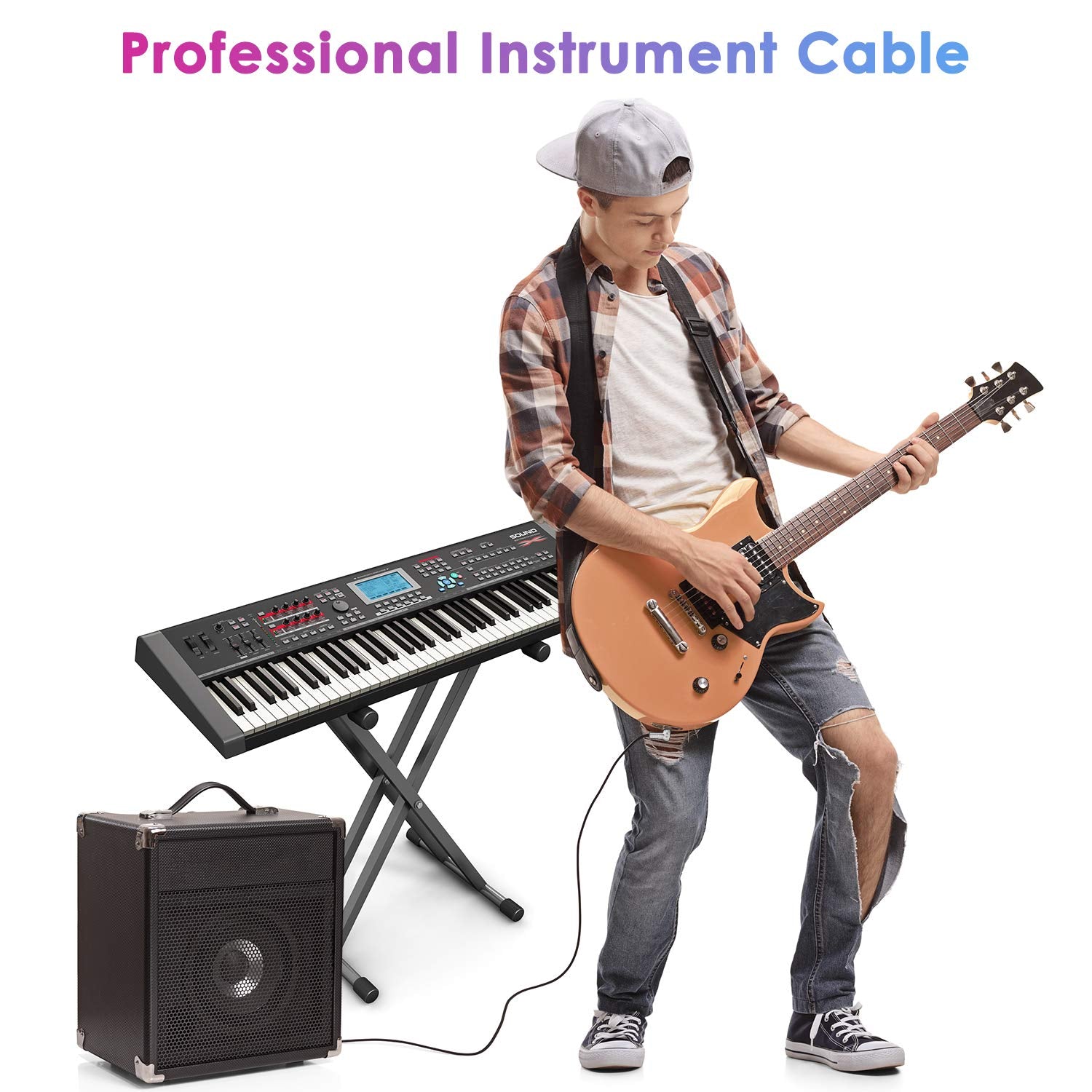 Guitar Cable 10FT Instrument Cable -  Guitar Cord Electric Guitar Cable Guitar AMP Cord for Bass Guitar Keyboard 1/4 Inch Cable Right Angle Black
