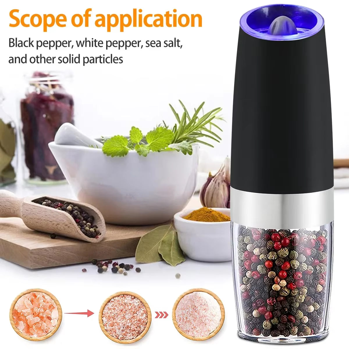 GrindMate™ Pro: Automatic Gravity Spice & Coffee Grinder with Adjustable Coarseness